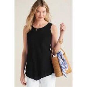 NWT Soft Surroundings  Siesta Key Layered Tank Cotton Gauze BLACK SZ Large